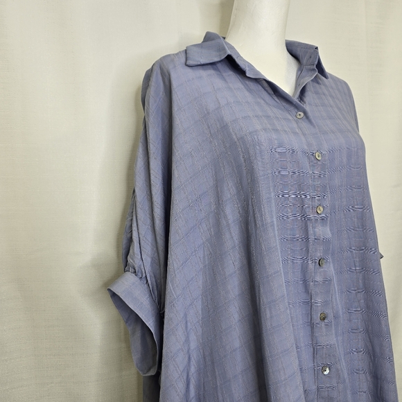 Entro Oversized Button Up Top Blouse Size Medium Large Blue Plaid Boxy New - Picture 8 of 12